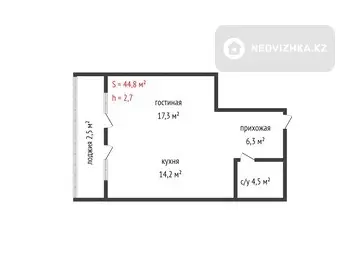 44.8 м², 1-комнатная квартира, этаж 7 из 9, 45 м², изображение - 5