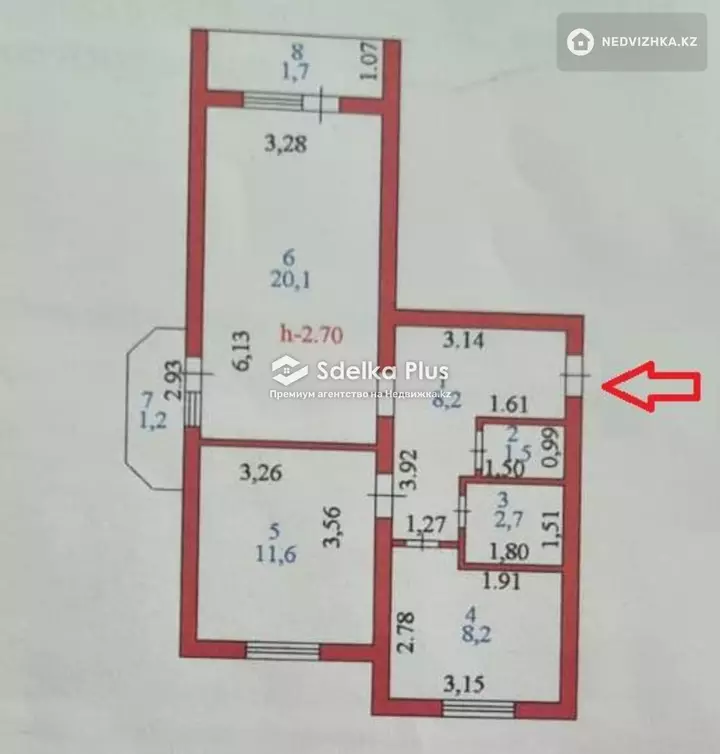 55.2 м², 2-комнатная квартира, этаж 9 из 9, 55 м², изображение - 1