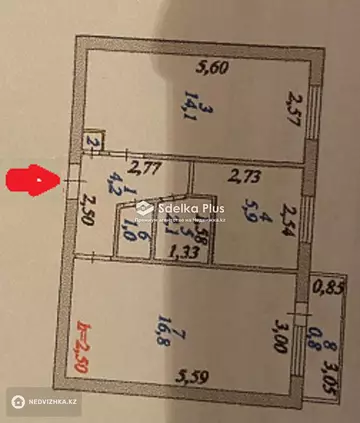 2-комнатная квартира, этаж 3 из 5, 45 м²