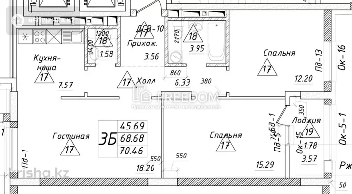 70 м², 3-комнатная квартира, этаж 6 из 22, 70 м², изображение - 1