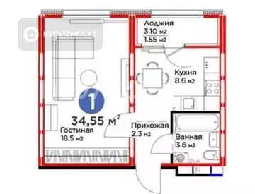 1-комнатная квартира, этаж 3 из 9, 35 м²