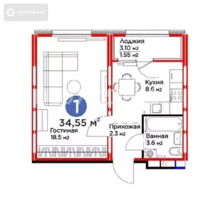 35 м², 1-комнатная квартира, этаж 3 из 9, 35 м², изображение - 1