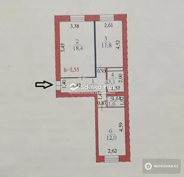 55.2 м², 2-комнатная квартира, этаж 1 из 5, 55 м², изображение - 19