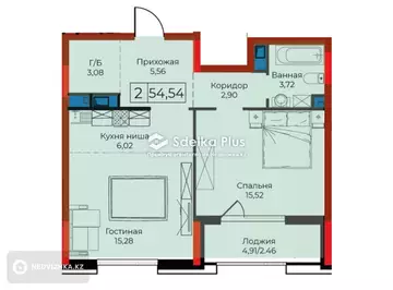 2-комнатная квартира, этаж 12 из 12, 55 м²