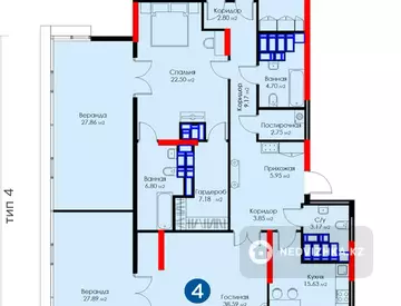 4-комнатная квартира, этаж 19 из 21, 211 м²