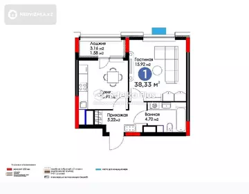 38.3 м², 2-комнатная квартира, этаж 8 из 14, 38 м², изображение - 5