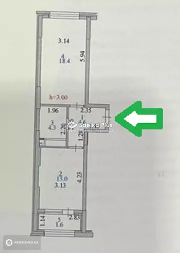 2-комнатная квартира, этаж 3 из 12, 42 м²