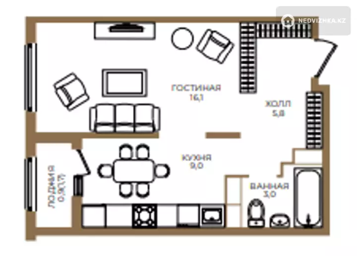 34.8 м², 1-комнатная квартира, этаж 9 из 9, 35 м², изображение - 1