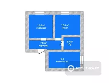 2-комнатная квартира, этаж 2 из 4, 51 м²