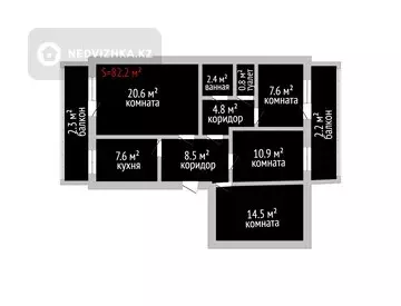 4-комнатная квартира, этаж 4 из 5, 82 м²