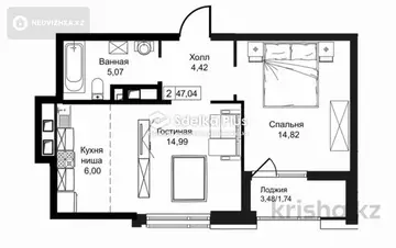 2-комнатная квартира, этаж 15 из 17, 48 м²