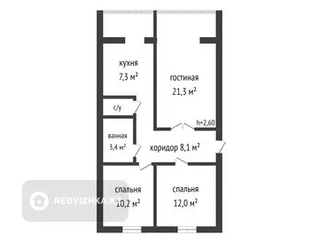 3-комнатная квартира, этаж 2 из 5, 66 м²