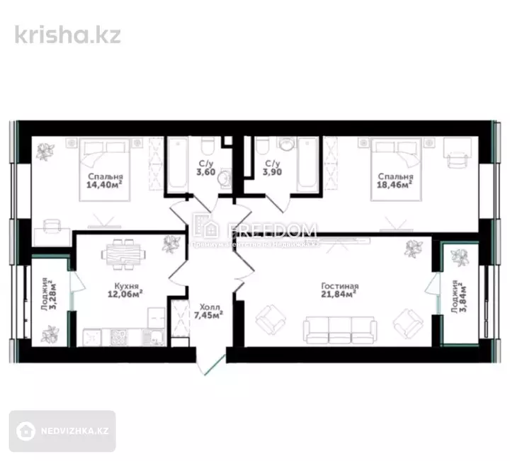 85 м², 3-комнатная квартира, этаж 9 из 9, 85 м², изображение - 1