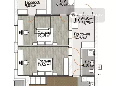 95 м², 3-комнатная квартира, этаж 6 из 6, 95 м², изображение - 11