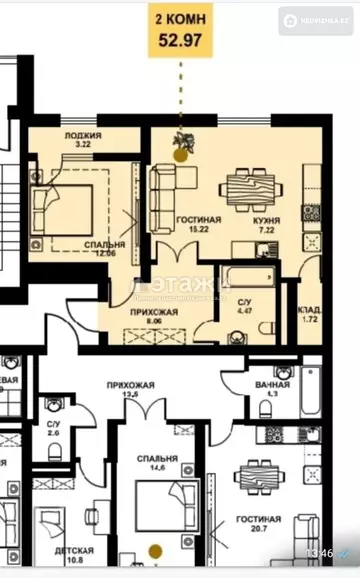 2-комнатная квартира, этаж 10 из 17, 53 м²