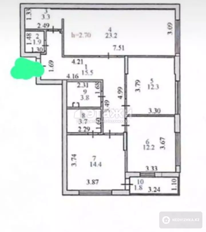 92.1 м², 3-комнатная квартира, этаж 2 из 7, 92 м², изображение - 1