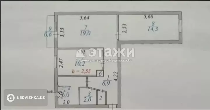 60 м², 3-комнатная квартира, этаж 2 из 5, 60 м², изображение - 1