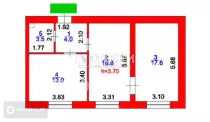 60 м², 2-комнатная квартира, этаж 1 из 12, 60 м², изображение - 1