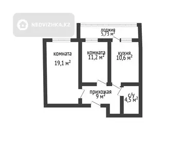 2-комнатная квартира, этаж 3 из 9, 57 м²