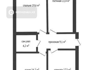 3-комнатная квартира, этаж 3 из 5, 89 м²