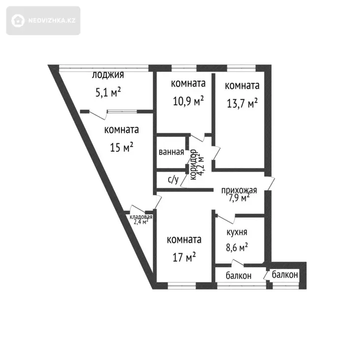 92 м², 4-комнатная квартира, этаж 4 из 6, 92 м², изображение - 1