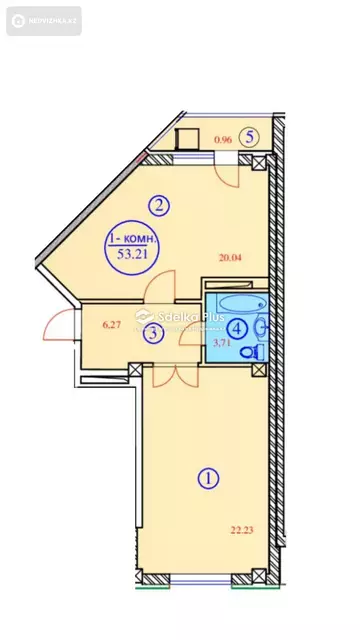 1-комнатная квартира, этаж 9 из 12, 55 м²