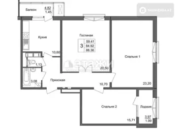 3-комнатная квартира, этаж 3 из 7, 89 м²