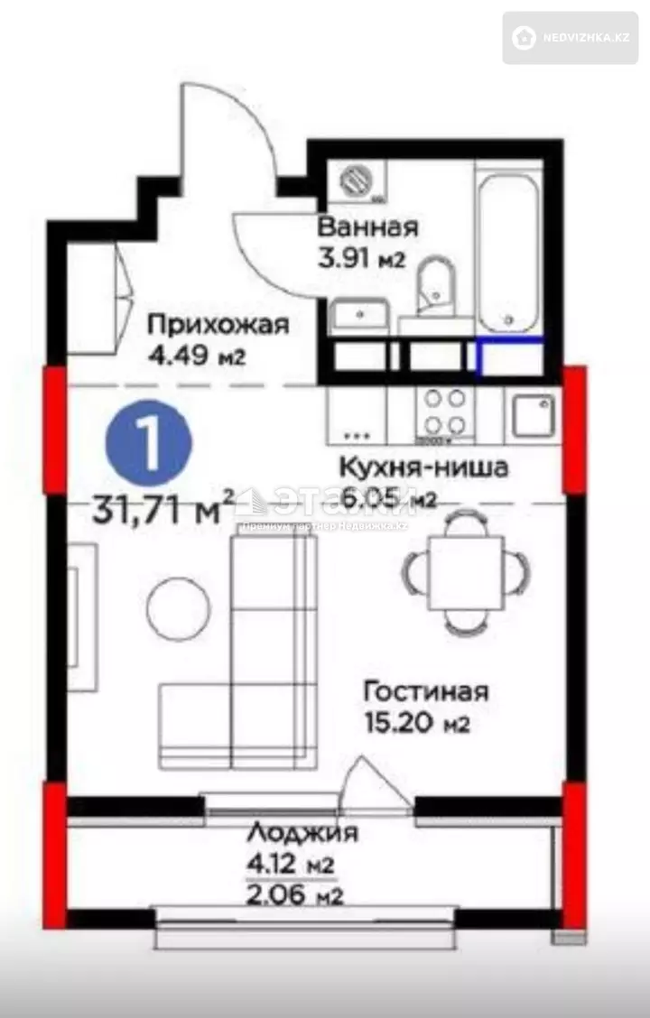 31.7 м², 1-комнатная квартира, этаж 3 из 16, 32 м², изображение - 1