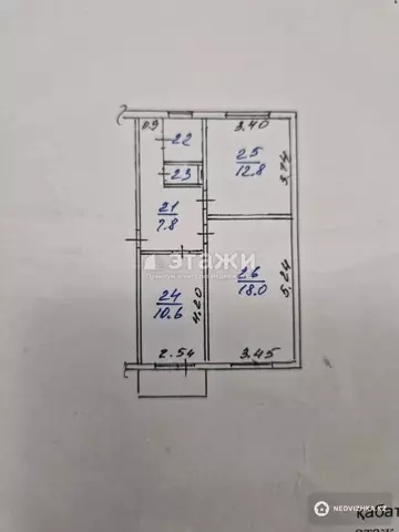 2-комнатная квартира, этаж 3 из 5, 53 м²