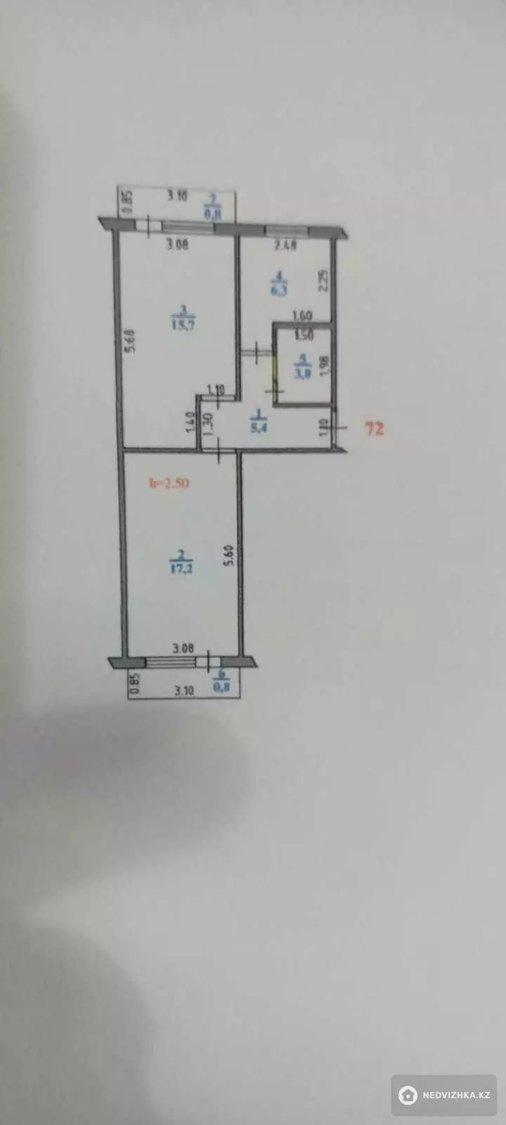 49.2 м², 2-комнатная квартира, этаж 4 из 5, 49 м², изображение - 1