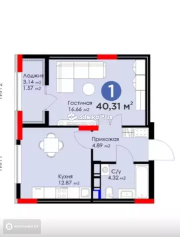 40.31 м², 1-комнатная квартира, этаж 9 из 28, 40 м², изображение - 5