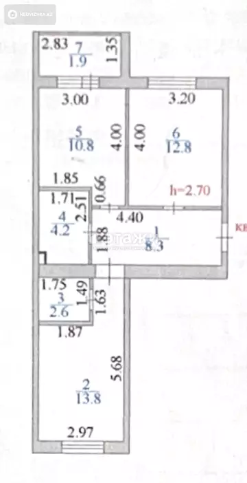 2-комнатная квартира, этаж 2 из 5, 55 м²
