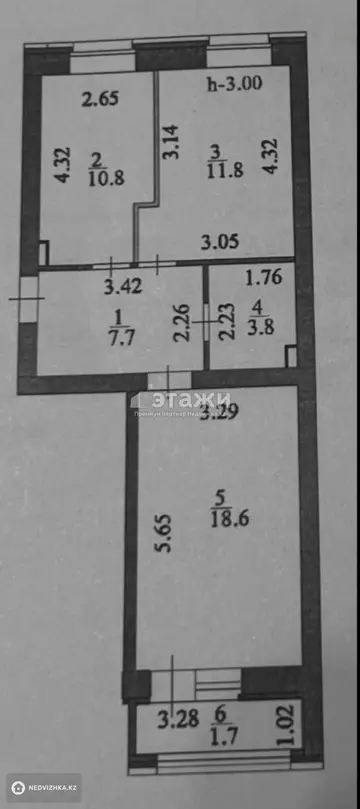 2-комнатная квартира, этаж 7 из 9, 55 м²
