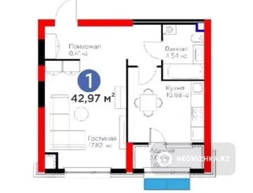 42.97 м², 1-комнатная квартира, этаж 1 из 12, 43 м², изображение - 1