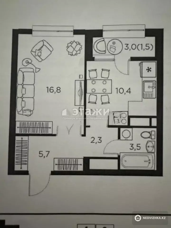 41.7 м², 1-комнатная квартира, этаж 3 из 16, 42 м², изображение - 1