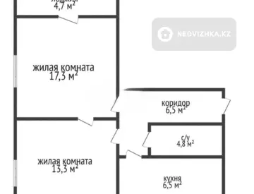 53.1 м², 2-комнатная квартира, этаж 2 из 2, 53 м², изображение - 17