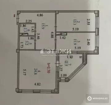 2-комнатная квартира, этаж 2 из 5, 75 м²