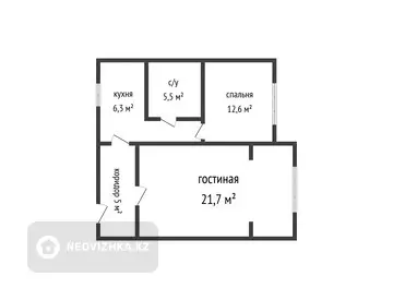 53.4 м², 2-комнатная квартира, этаж 1 из 2, 53 м², изображение - 5