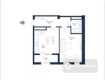 1-комнатная квартира, этаж 7 из 13, 49 м²