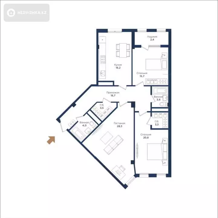 118.6 м², 3-комнатная квартира, этаж 6 из 13, 119 м², изображение - 1