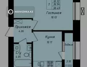 1-комнатная квартира, этаж 3 из 9, 38 м²