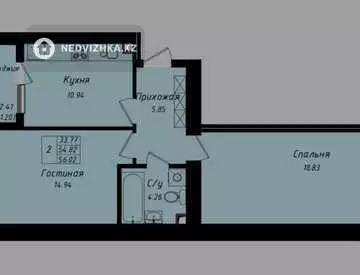 2-комнатная квартира, этаж 4 из 9, 56 м²