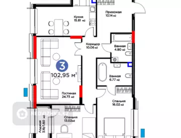 102.8 м², 3-комнатная квартира, этаж 2 из 17, 103 м², изображение - 0