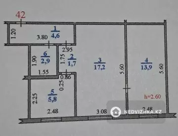 2-комнатная квартира, этаж 1 из 5, 46 м²