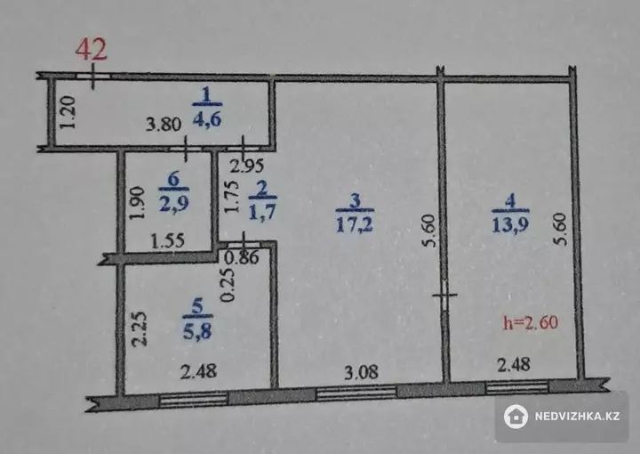 46.2 м², 2-комнатная квартира, этаж 1 из 5, 46 м², изображение - 1
