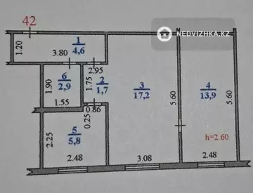 2-комнатная квартира, этаж 1 из 5, 46 м²