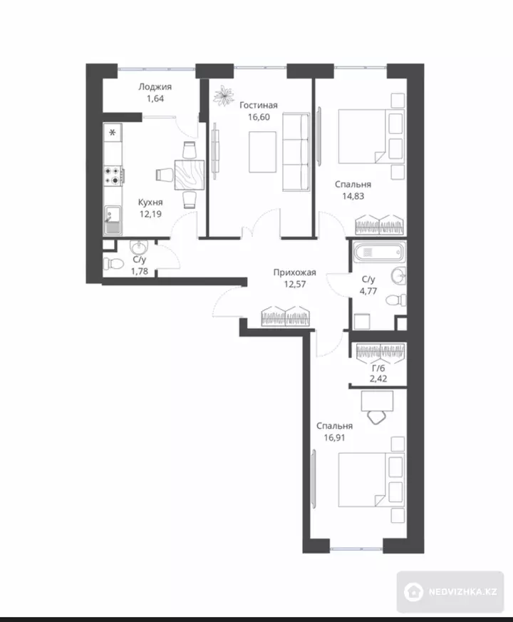 81.1 м², 3-комнатная квартира, этаж 6 из 9, 81 м², изображение - 1