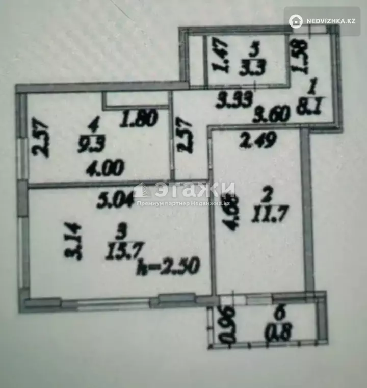 49 м², 2-комнатная квартира, этаж 6 из 13, 49 м², изображение - 1