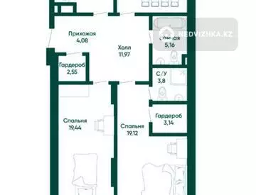 3-комнатная квартира, этаж 9 из 14, 114 м²