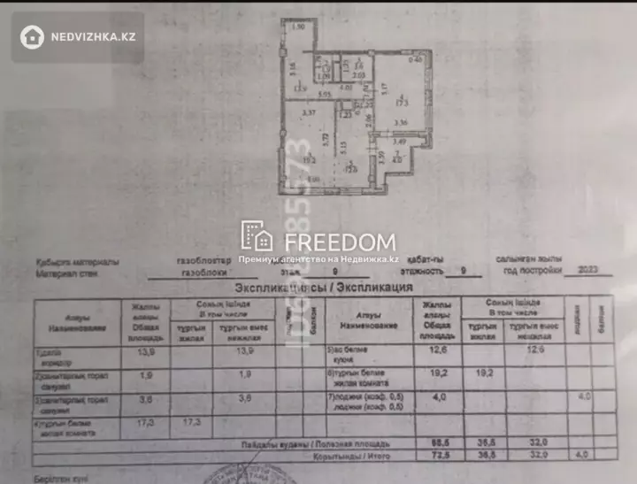 72.5 м², 3-комнатная квартира, этаж 9 из 9, 72 м², изображение - 1